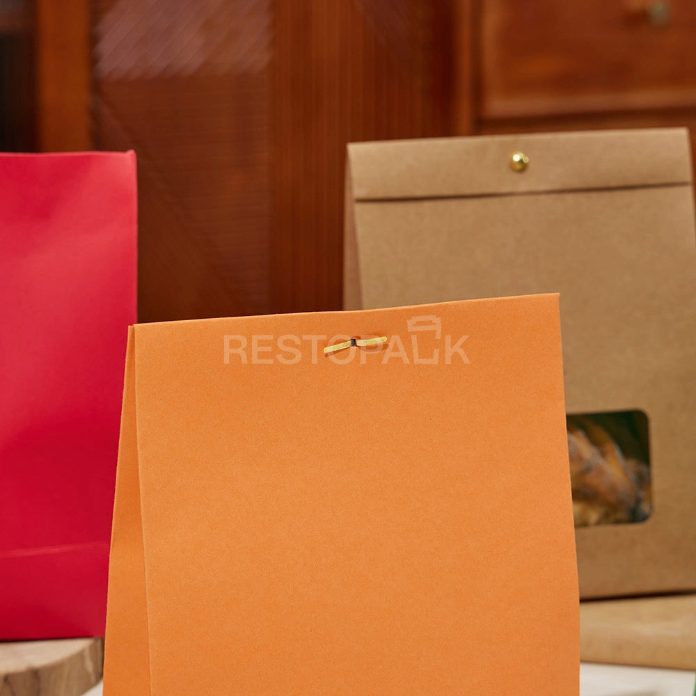 Kraft Paper Window Bags with Customizable Header Card and Snap Closure