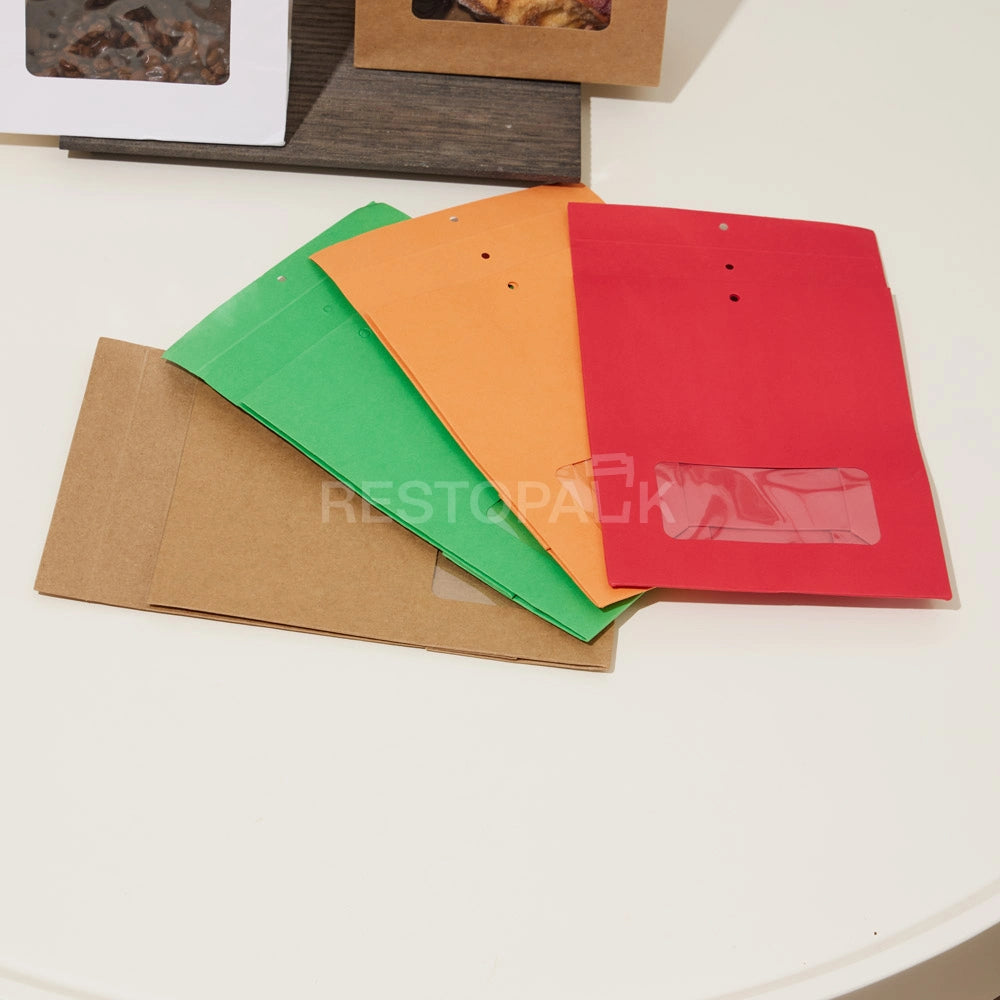 Kraft Paper Window Bags with Customizable Header Card and Snap Closure