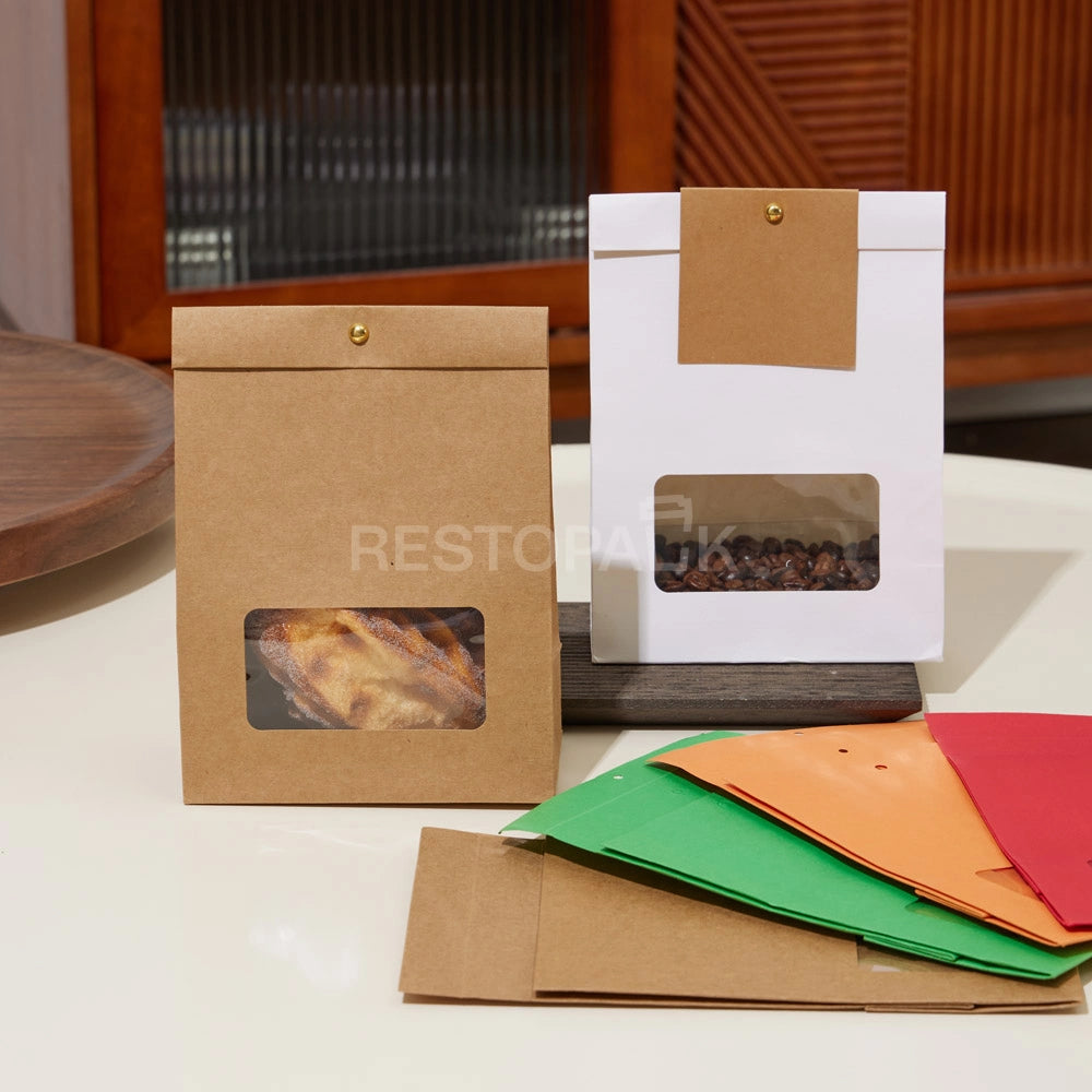 Kraft Paper Window Bags with Customizable Header Card and Snap Closure