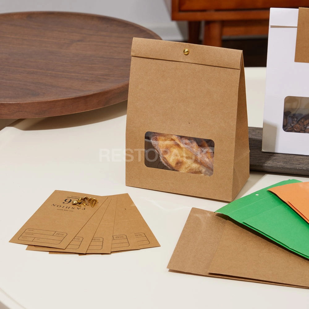 Kraft Paper Window Bags with Customizable Header Card and Snap Closure