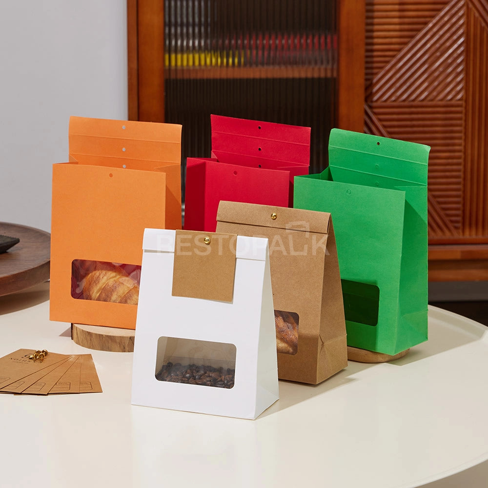 Kraft Paper Window Bags with Customizable Header Card and Snap Closure