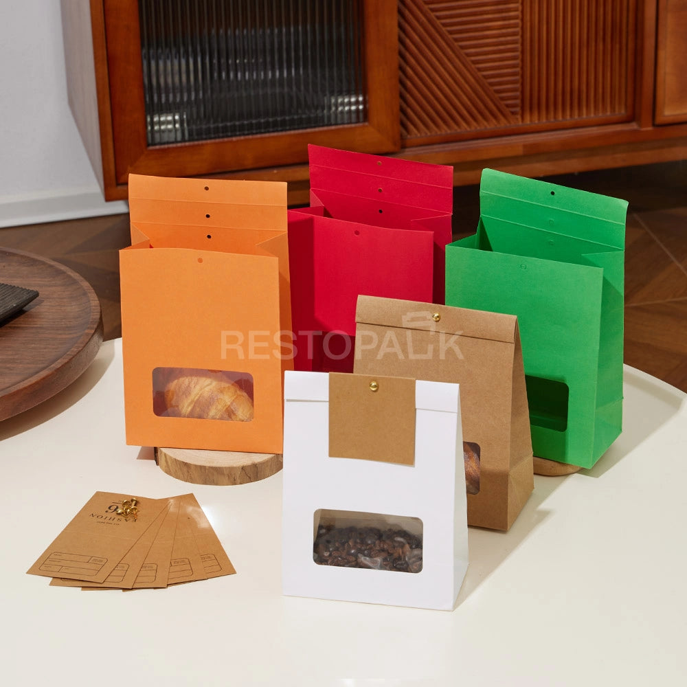 Kraft Paper Window Bags with Customizable Header Card and Snap Closure