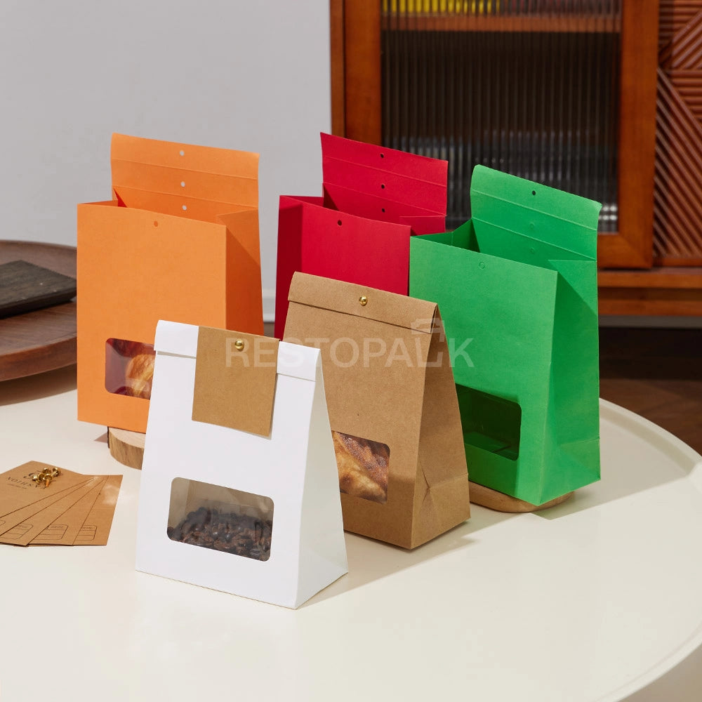 Kraft Paper Window Bags with Customizable Header Card and Snap Closure