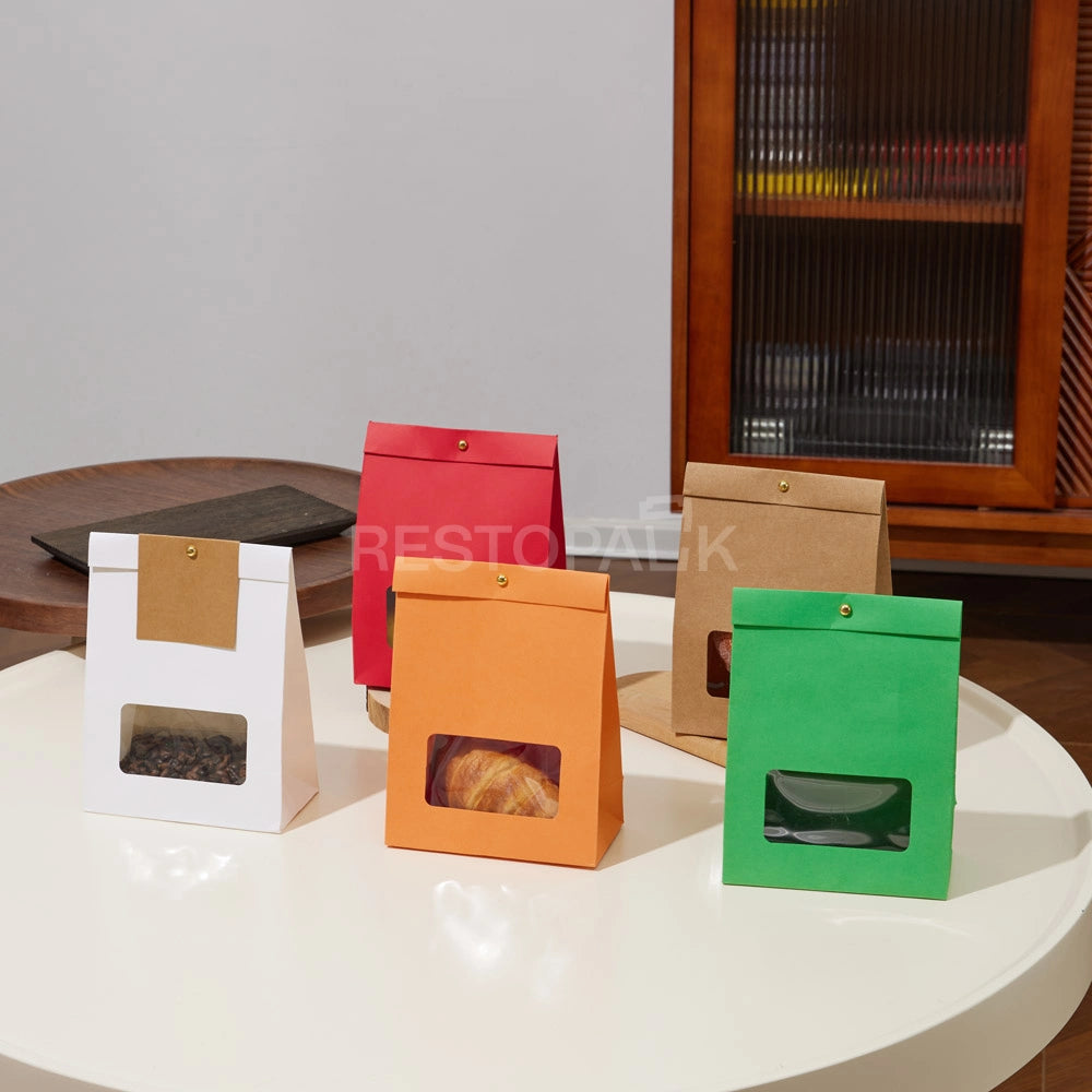 Kraft Paper Window Bags with Customizable Header Card and Snap Closure