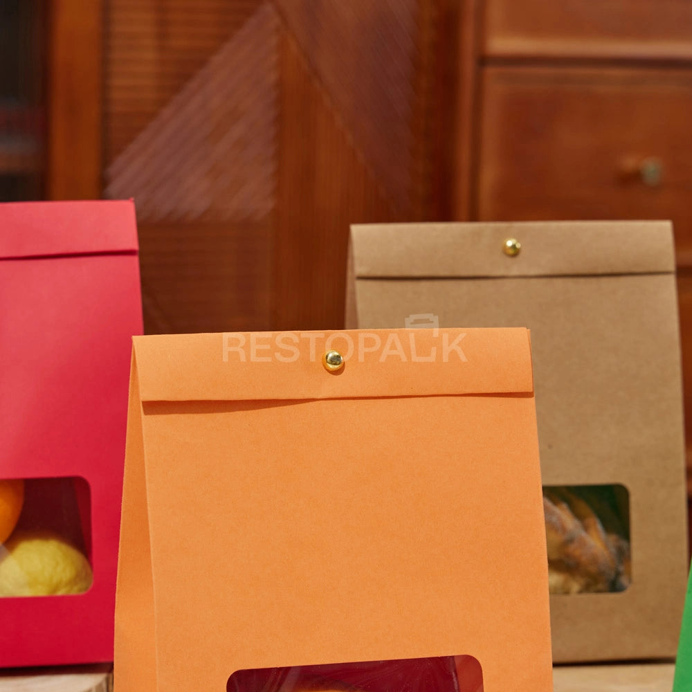 Kraft Paper Window Bags with Customizable Header Card and Snap Closure
