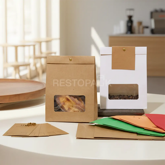 Kraft Paper Window Bags with Customizable Header Card and Snap Closure