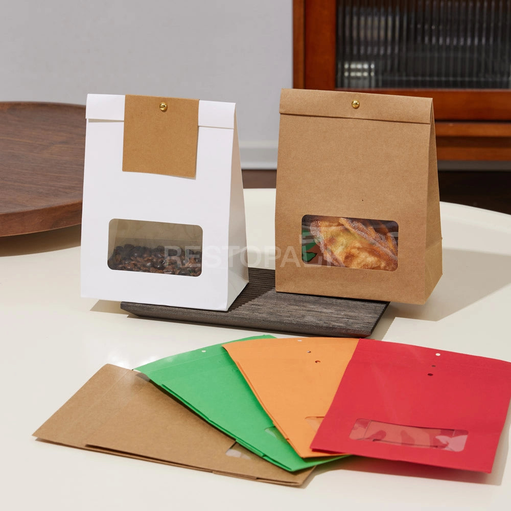 Kraft Paper Window Bags with Customizable Header Card and Snap Closure