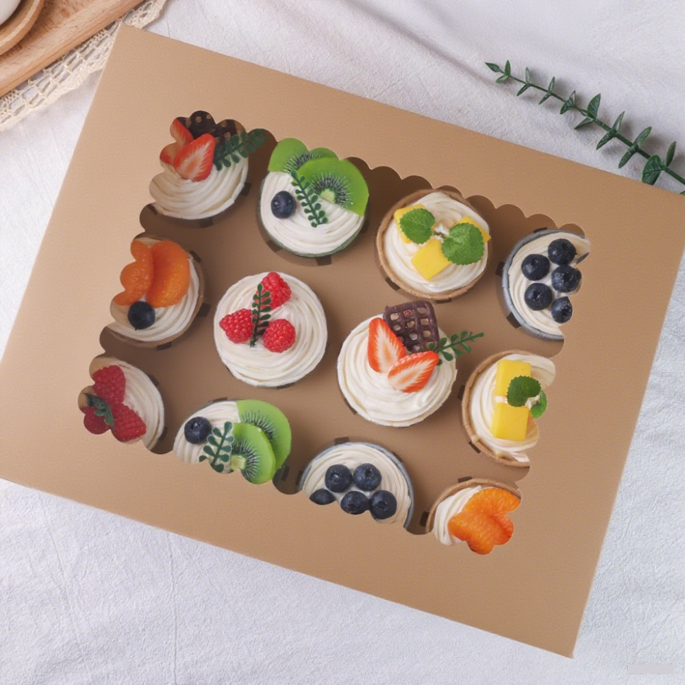 Kraft Window Cupcake / Muffin Box with 12 Slot Insert