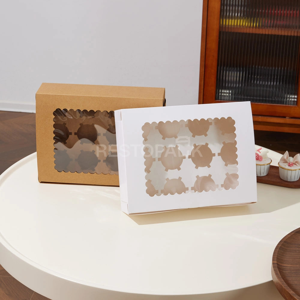 White Window Cupcake / Muffin Box with 12 Slot Insert