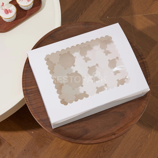 White Window Cupcake / Muffin Box with 12 Slot Insert