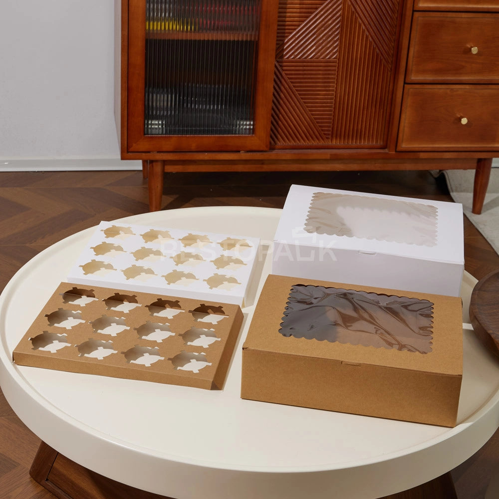 White Window Cupcake / Muffin Box with 12 Slot Insert