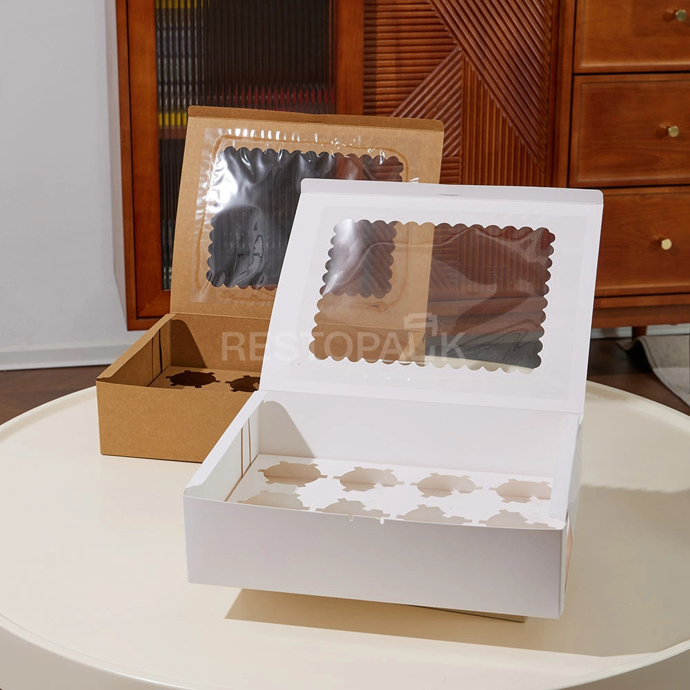 White Window Cupcake / Muffin Box with 12 Slot Insert