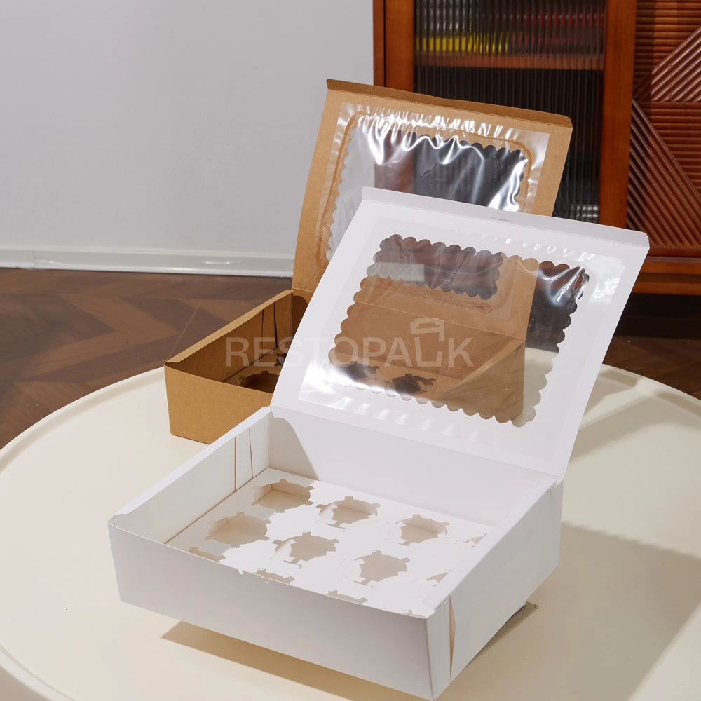 Kraft Window Cupcake / Muffin Box with 12 Slot Insert