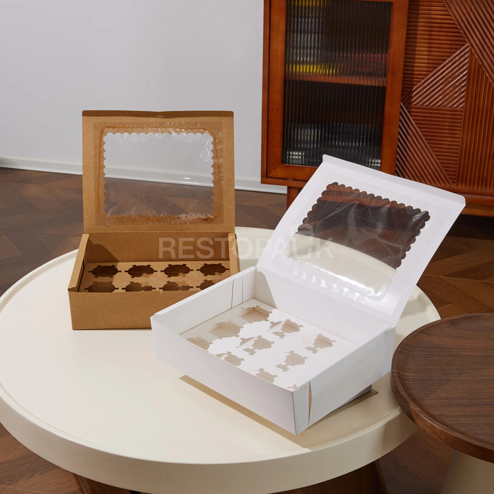 Kraft Window Cupcake / Muffin Box with 12 Slot Insert