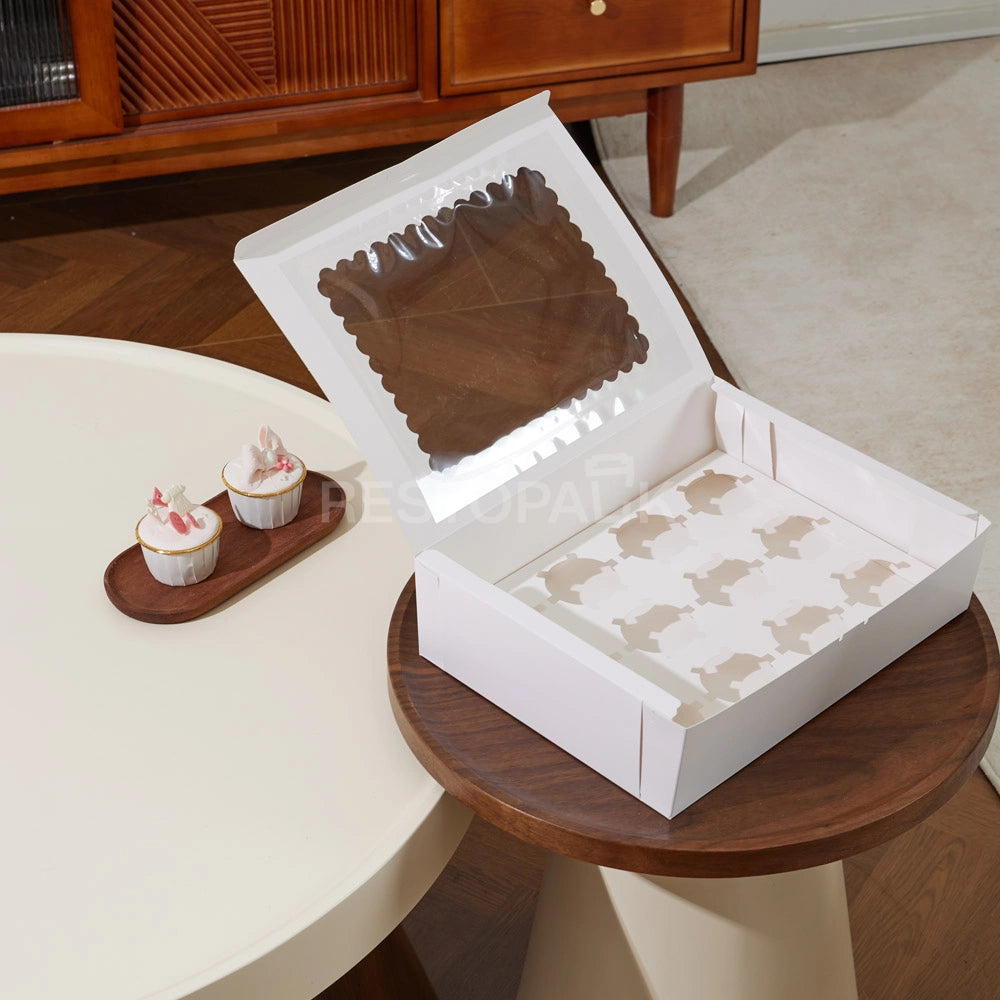 White Window Cupcake / Muffin Box with 12 Slot Insert