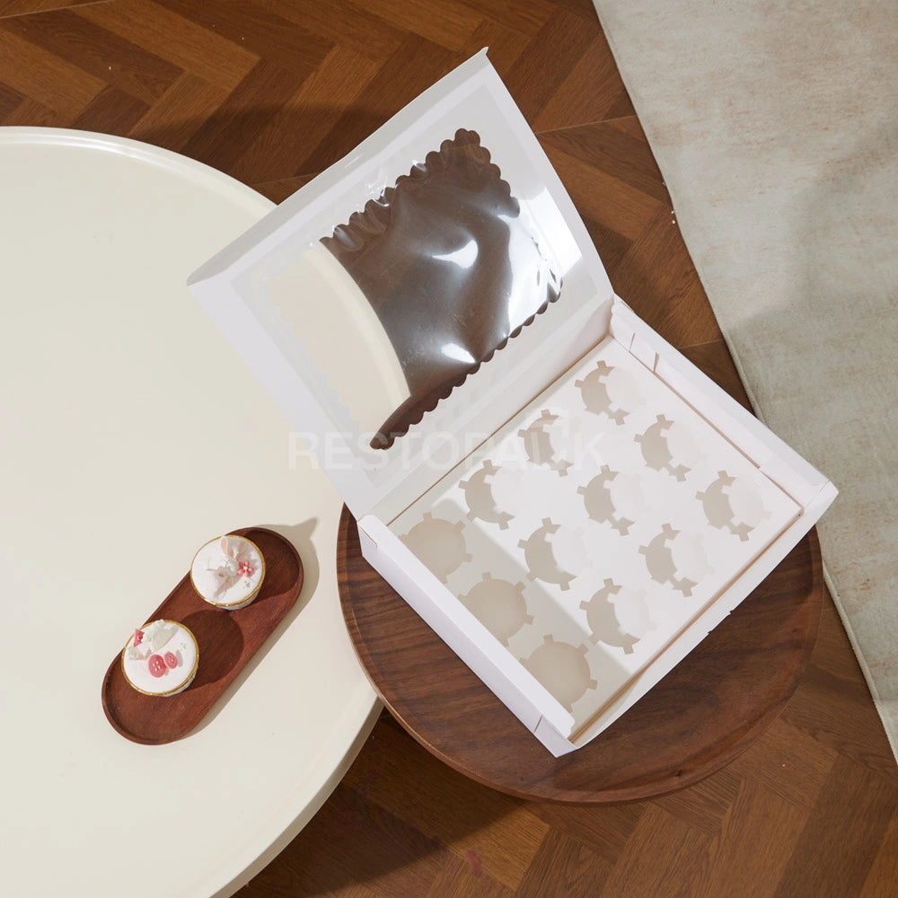 White Window Cupcake / Muffin Box with 12 Slot Insert