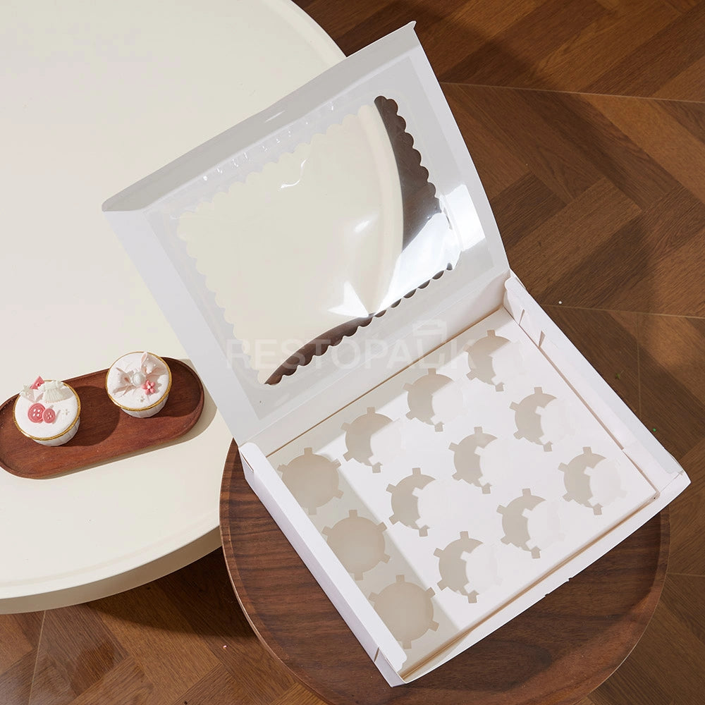 White Window Cupcake / Muffin Box with 12 Slot Insert
