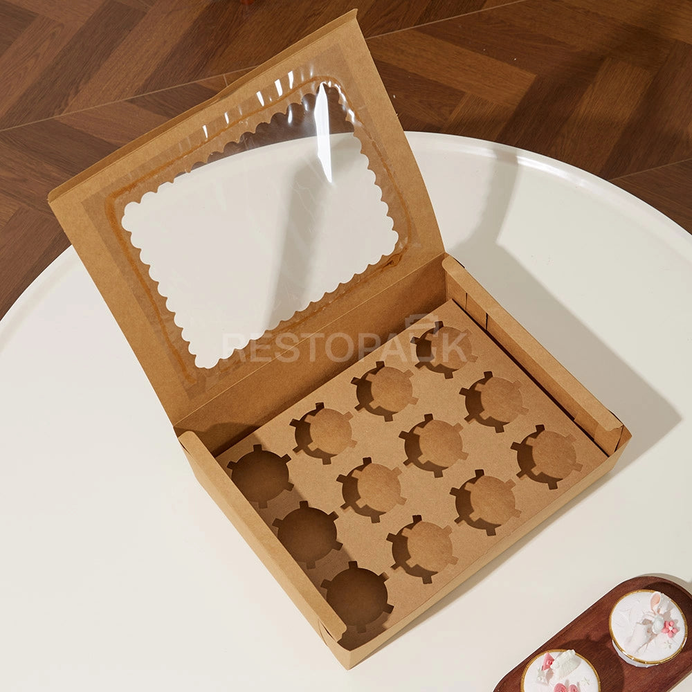 Kraft Window Cupcake / Muffin Box with 12 Slot Insert