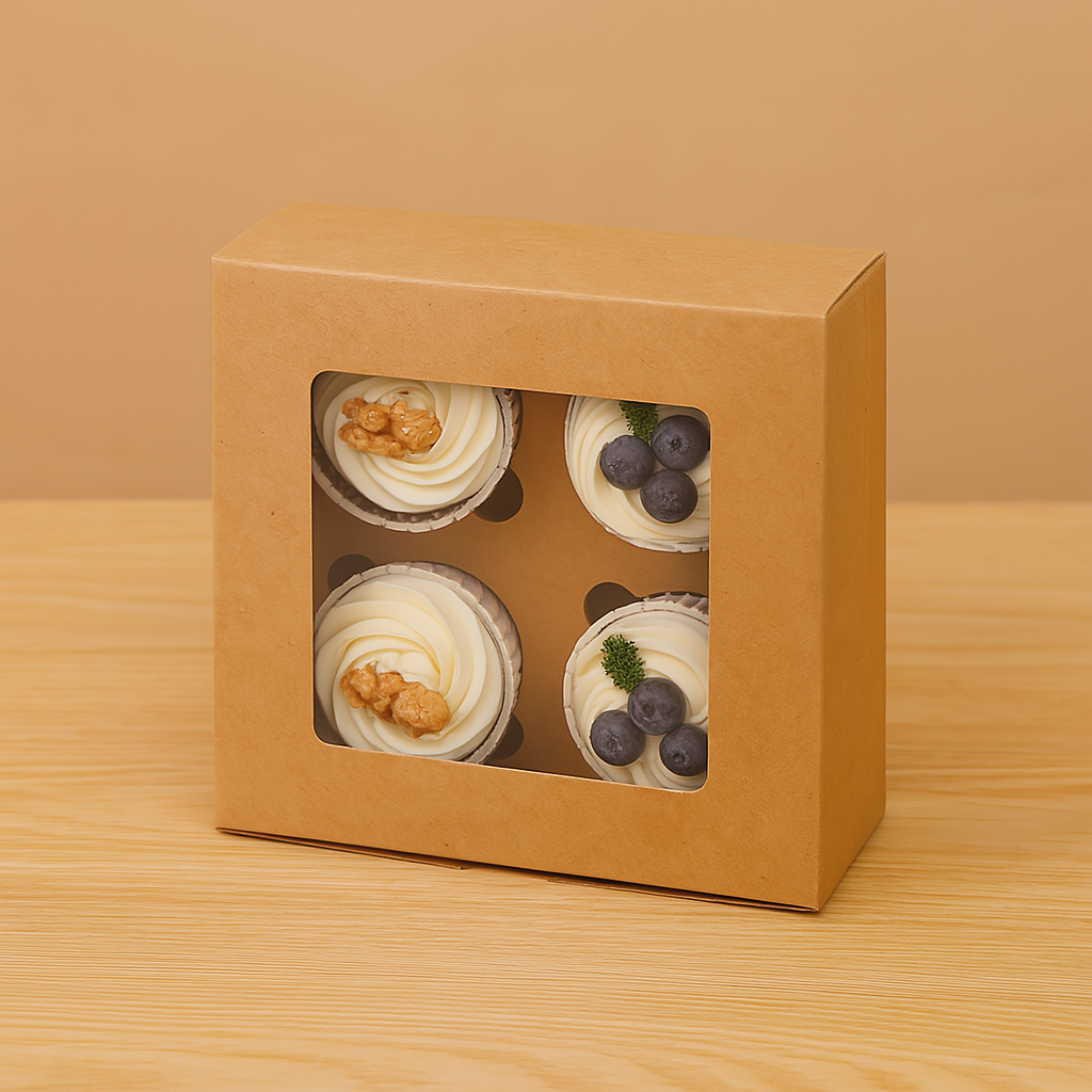 Kraft Window Cupcake / Muffin Box with 4 Slot Insert