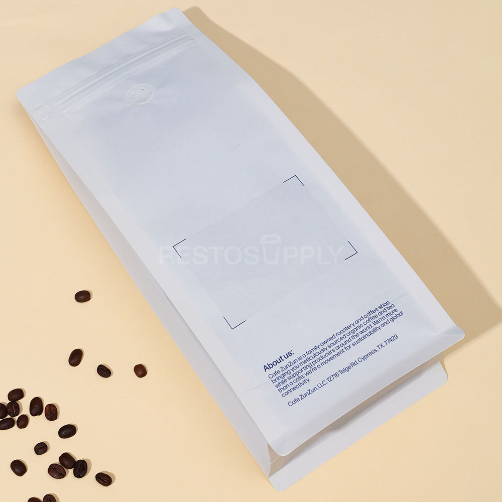 Compostable Flat Bottom Coffee Bags with Zipper and Label Area