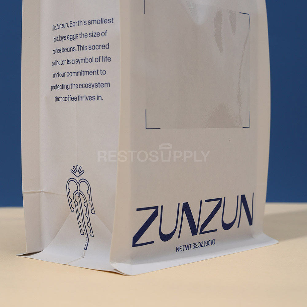 Compostable Flat Bottom Coffee Bags with Zipper and Label Area