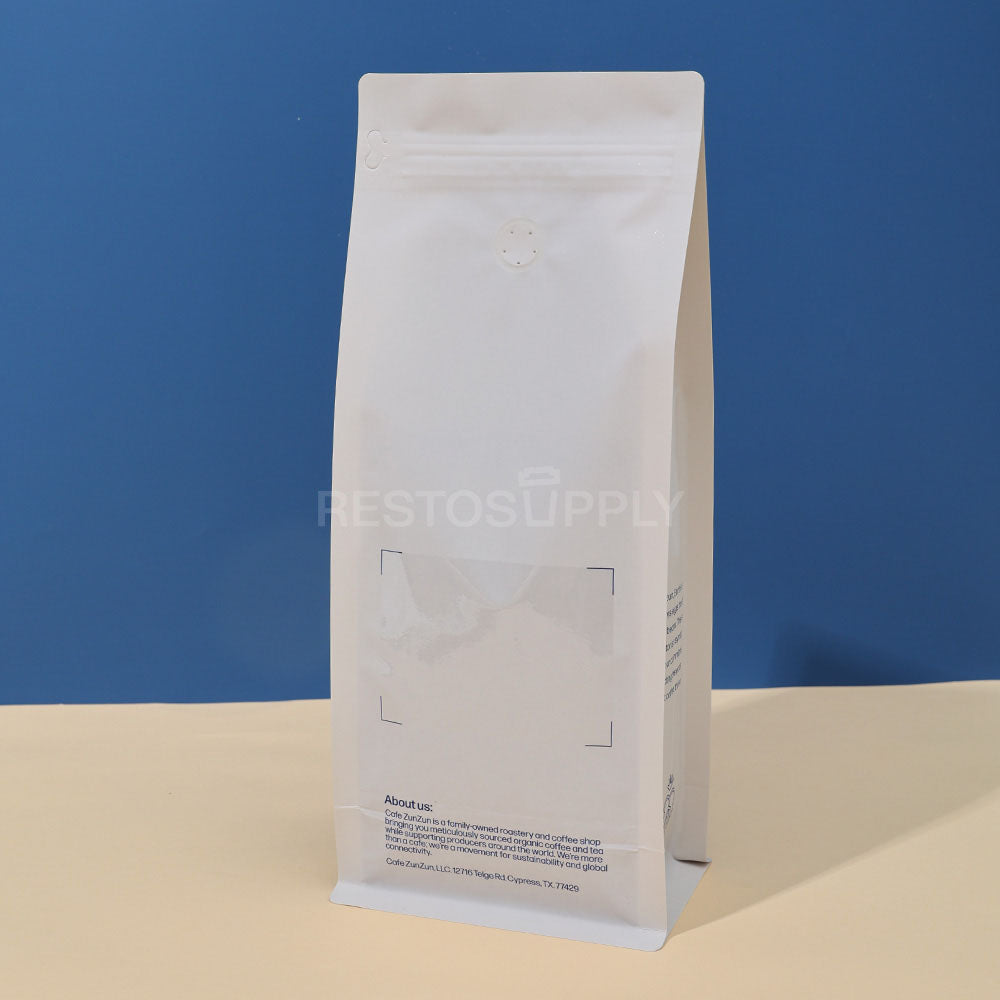 Compostable Flat Bottom Coffee Bags with Zipper and Label Area