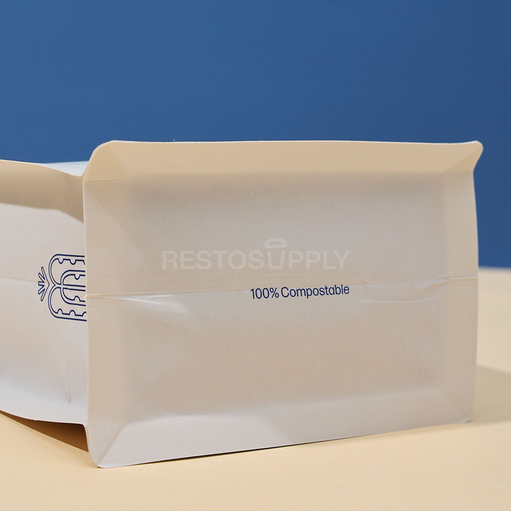 Compostable Flat Bottom Coffee Bags with Zipper and Label Area