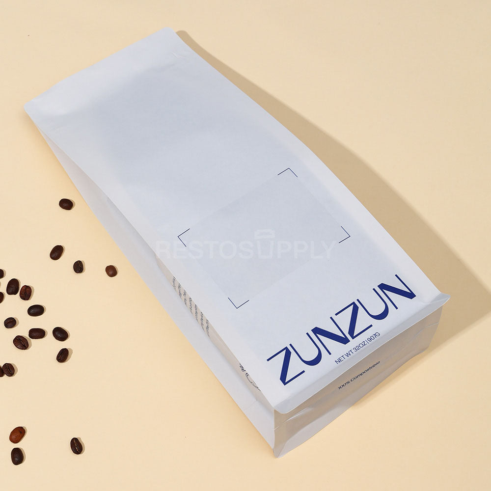 Compostable Flat Bottom Coffee Bags with Zipper and Label Area