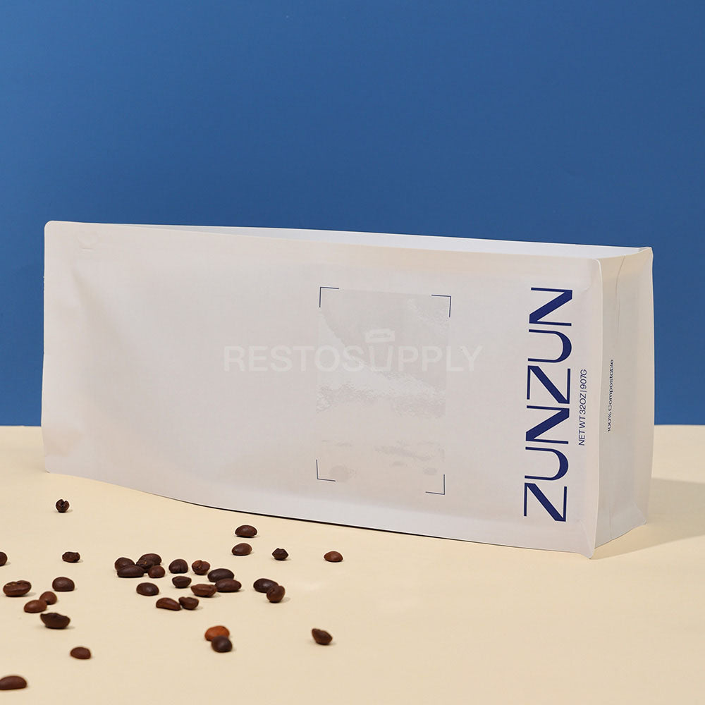 Compostable Flat Bottom Coffee Bags with Zipper and Label Area