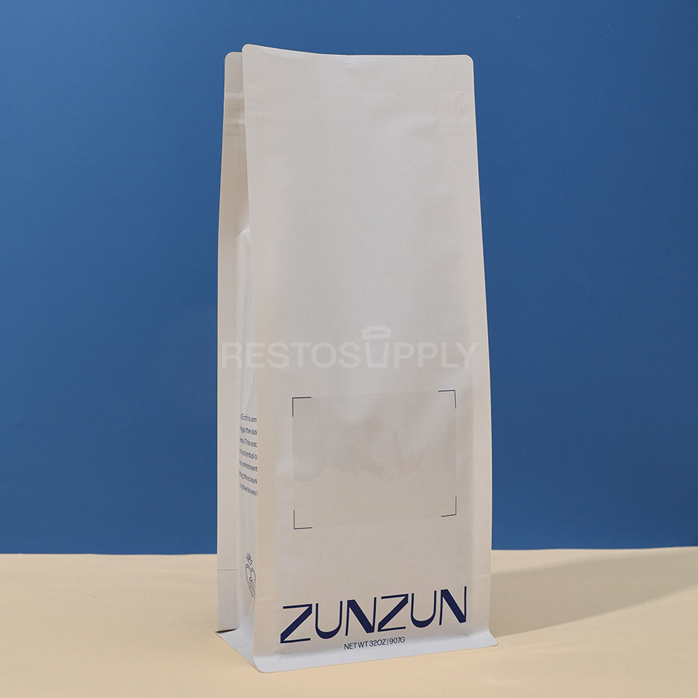 Compostable Flat Bottom Coffee Bags with Zipper and Label Area