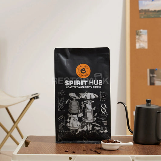 Matte Black Eight-Side Seal Coffee Bag with Zipper & Custom Print