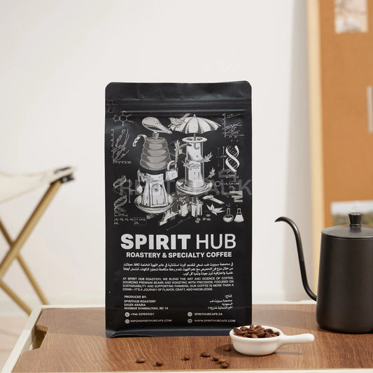 Matte Black Eight-Side Seal Coffee Bag with Zipper & Custom Print
