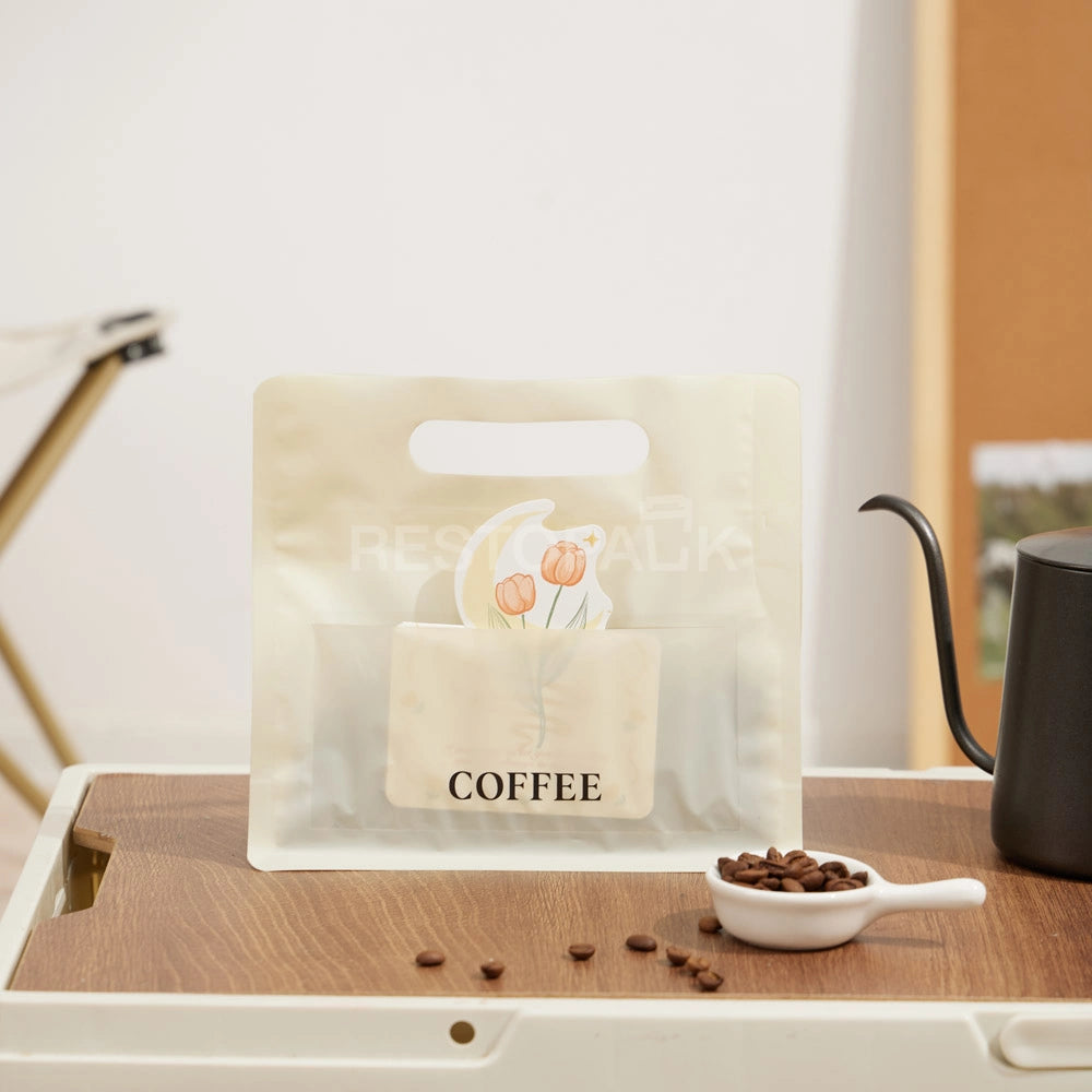 Matte Cream Coffee Packaging Bag with Handle & Card Slot