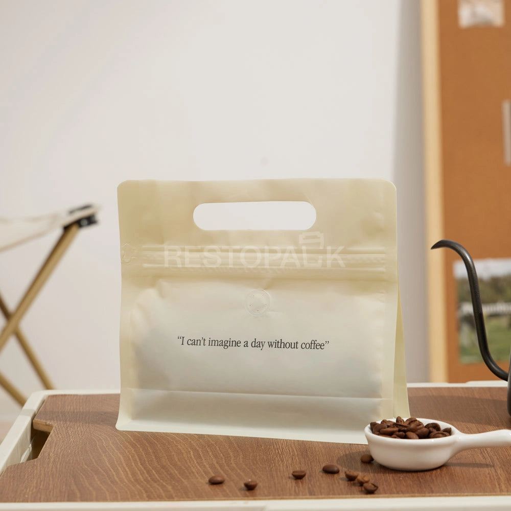 Matte Cream Coffee Packaging Bag with Handle & Card Slot