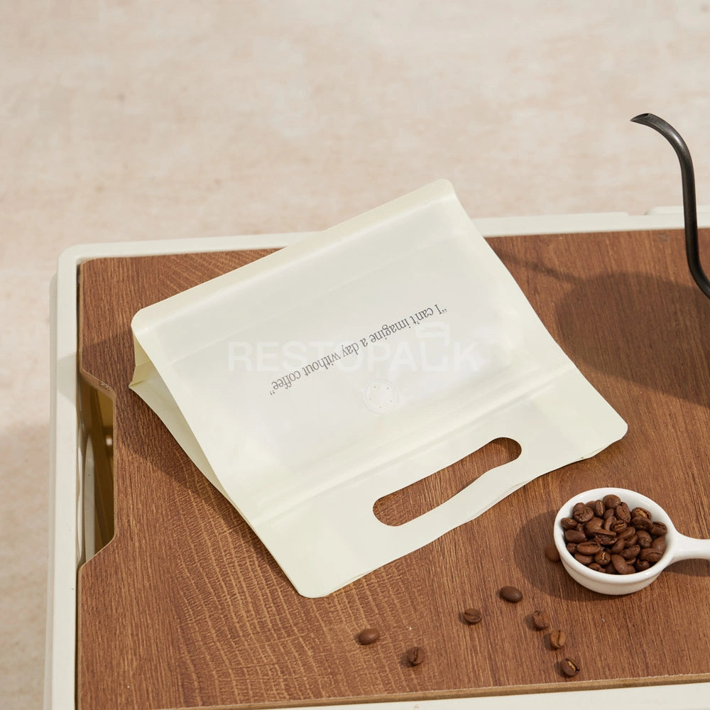 Matte Cream Coffee Packaging Bag with Handle & Card Slot