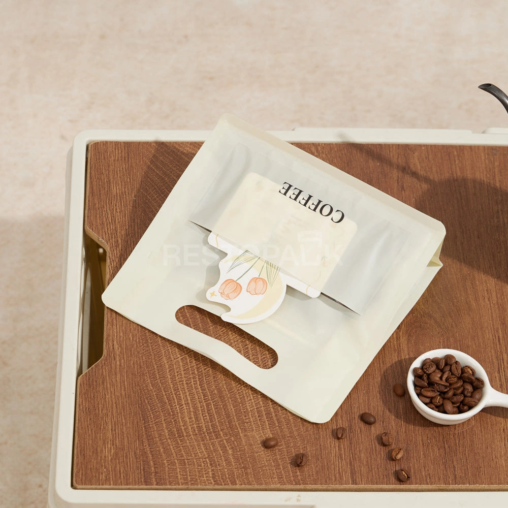 Matte Cream Coffee Packaging Bag with Handle & Card Slot