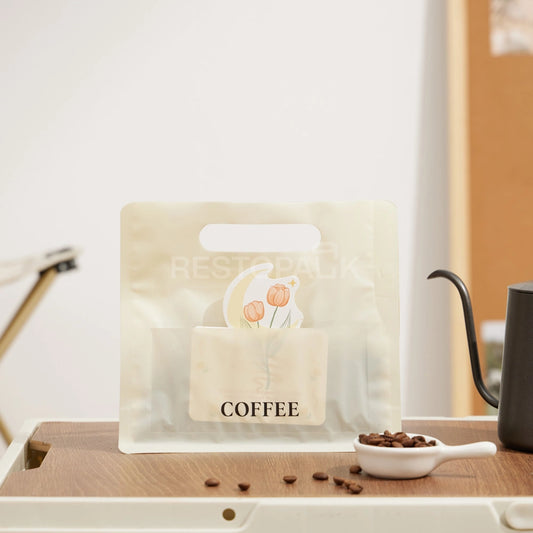 Matte Cream Coffee Packaging Bag with Handle & Card Slot