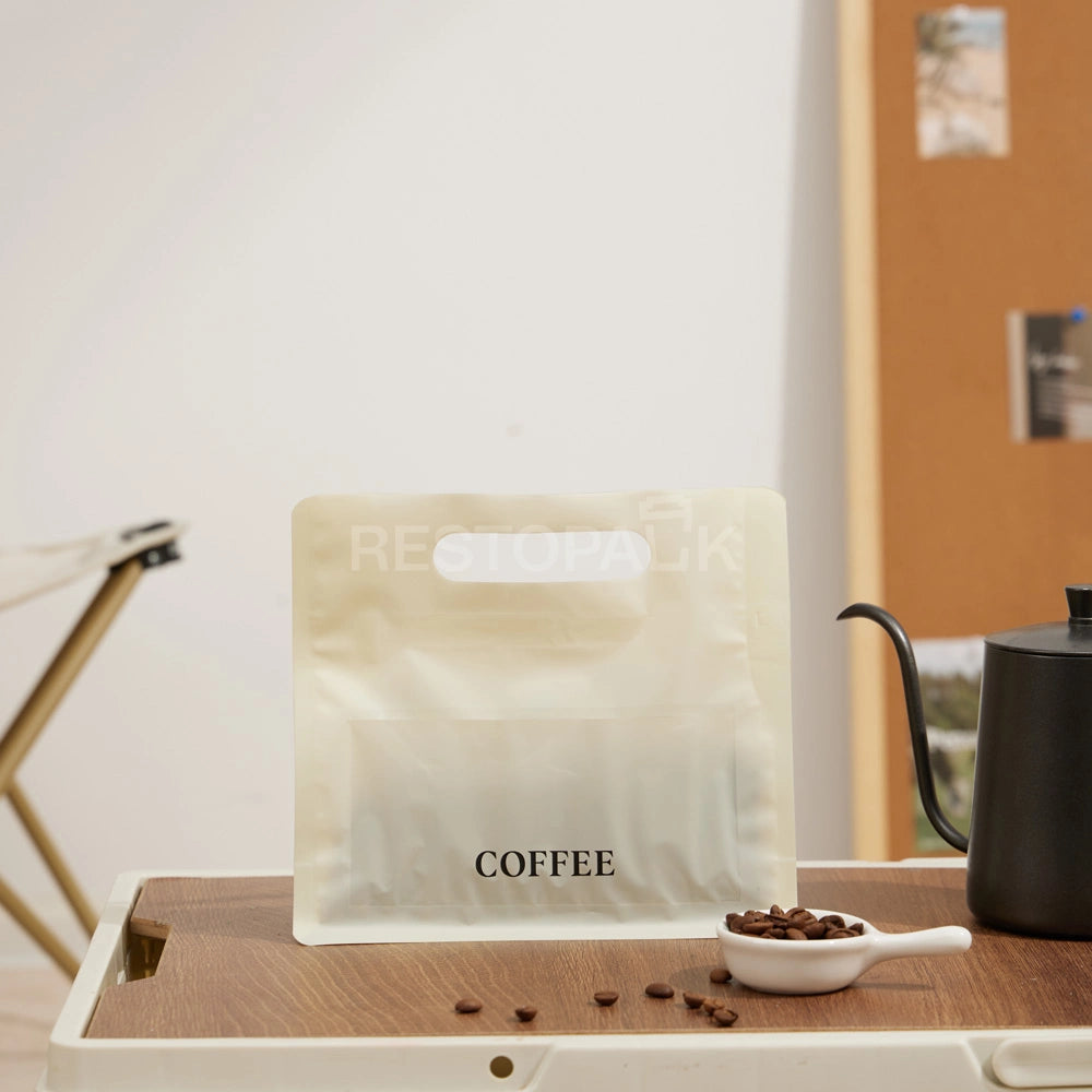 Matte Cream Coffee Packaging Bag with Handle & Card Slot