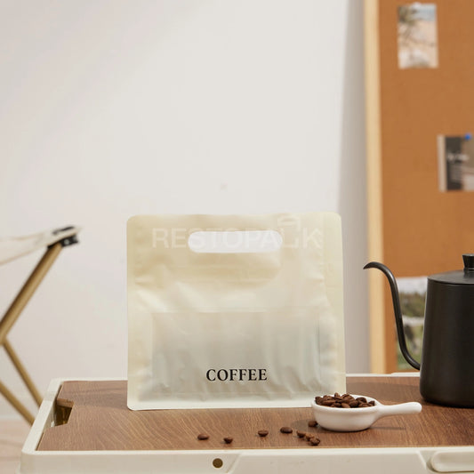 Matte Cream Coffee Packaging Bag with Handle & Card Slot