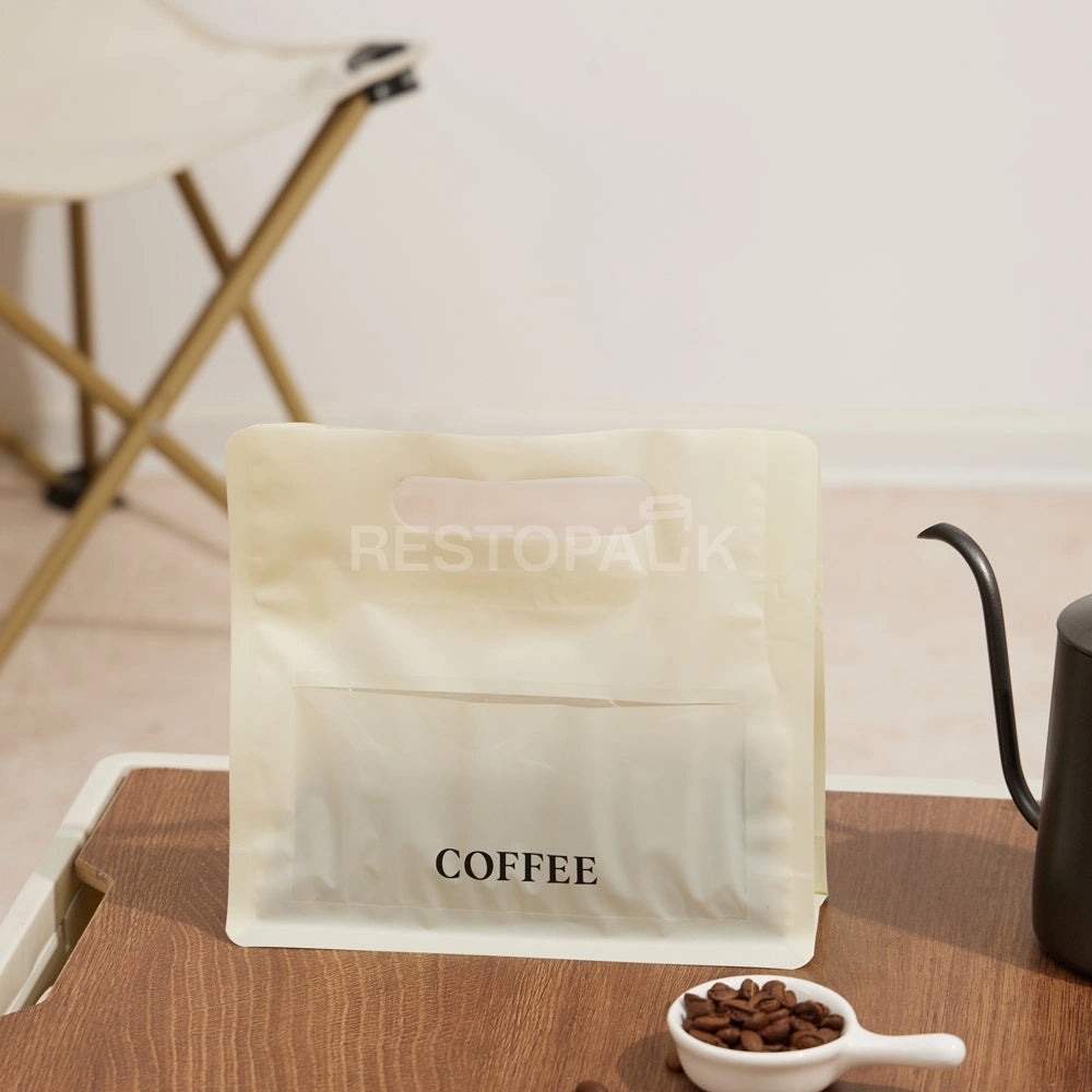 Matte Cream Coffee Packaging Bag with Handle & Card Slot