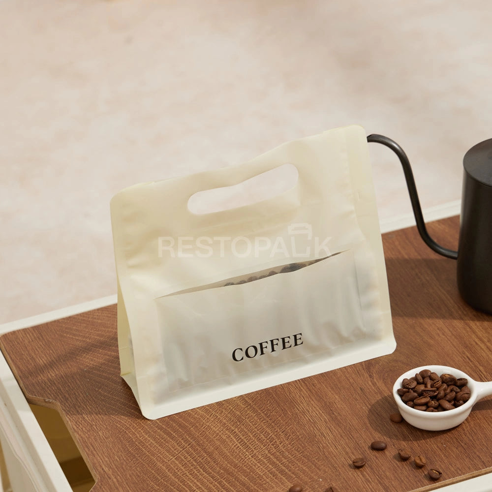 Matte Cream Coffee Packaging Bag with Handle & Card Slot