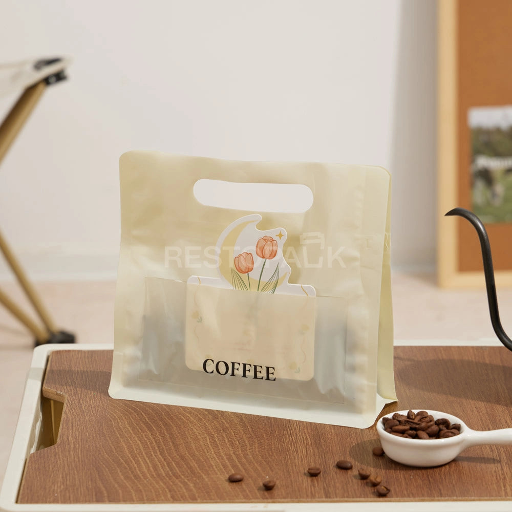 Matte Cream Coffee Packaging Bag with Handle & Card Slot