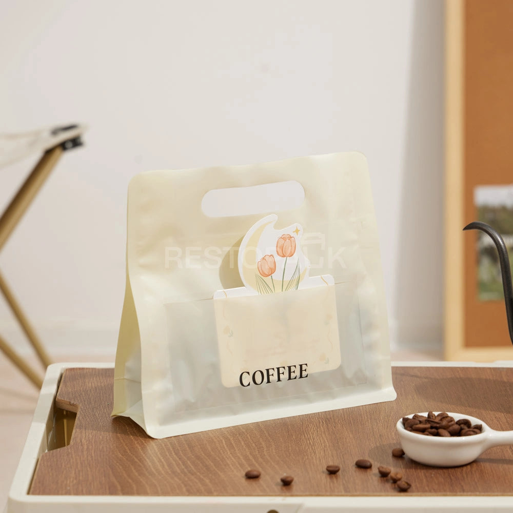 Matte Cream Coffee Packaging Bag with Handle & Card Slot