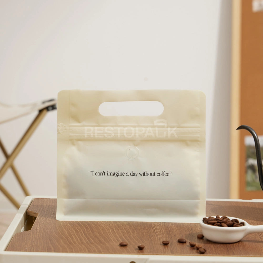 Matte Cream Coffee Packaging Bag with Handle & Card Slot