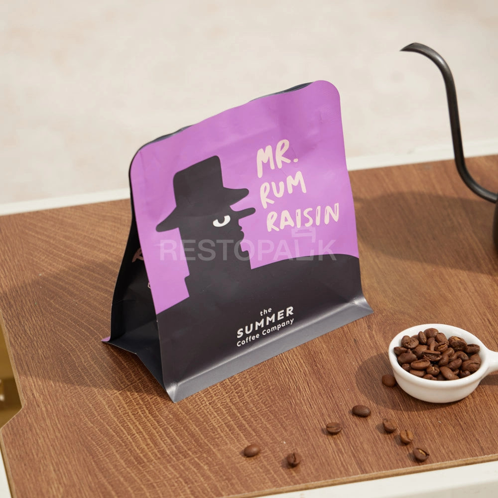 Matte Purple Flat Bottom Coffee Bag with Zipper & Custom Print