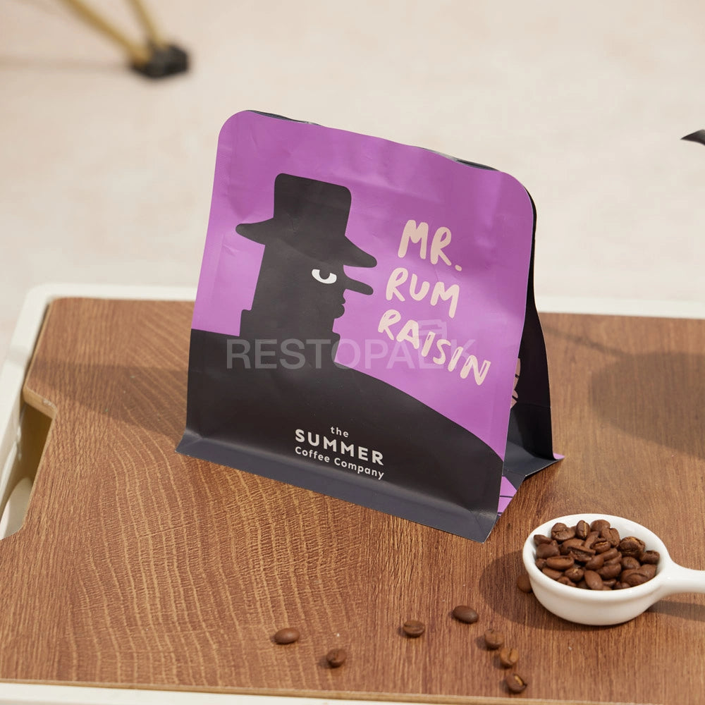 Matte Purple Flat Bottom Coffee Bag with Zipper & Custom Print