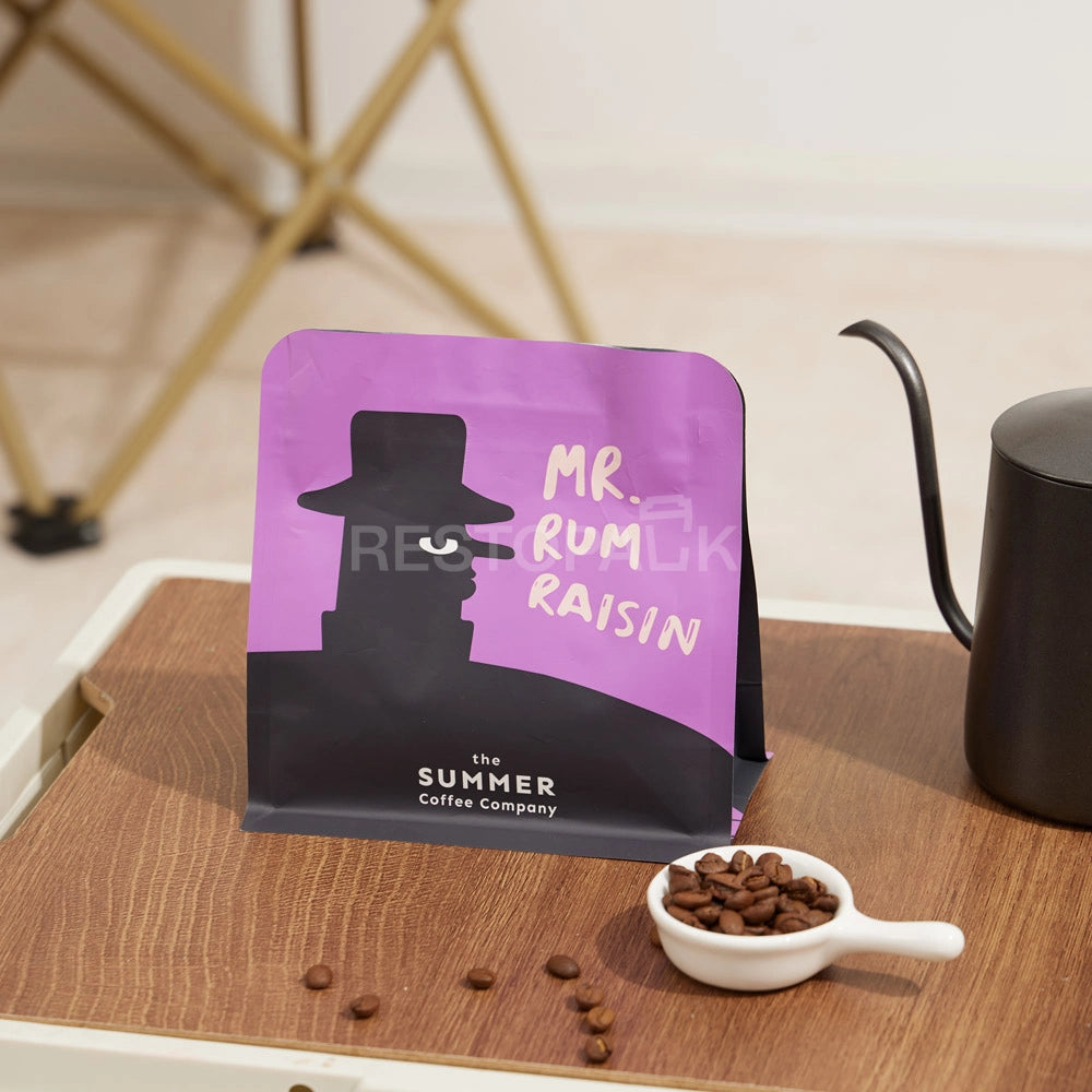 Matte Purple Flat Bottom Coffee Bag with Zipper & Custom Print