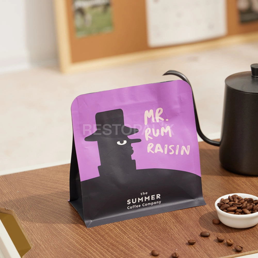 Matte Purple Flat Bottom Coffee Bag with Zipper & Custom Print