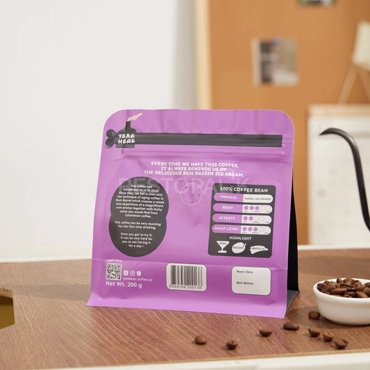 Matte Purple Flat Bottom Coffee Bag with Zipper & Custom Print