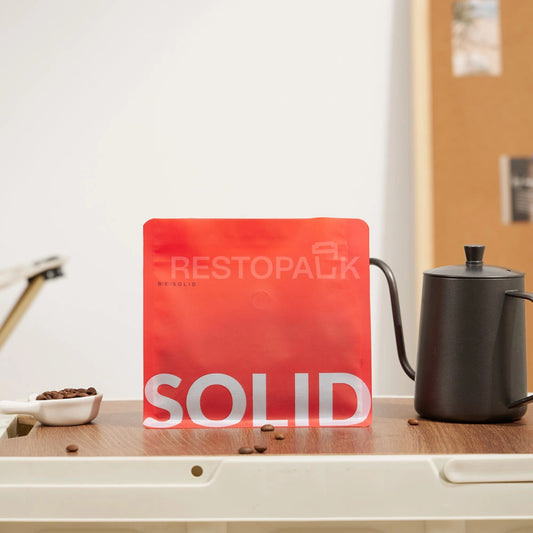 Matte Textured Red Flat Bottom Coffee Bag with Peel & Reseal Zipper